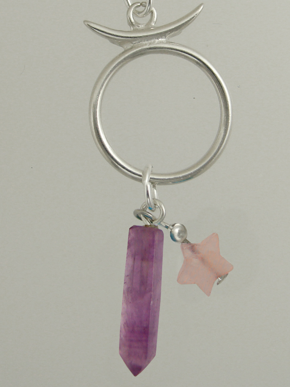 Sterling Silver Taurus Pendant Necklace With an Amethyst Crystal And a Rose Quartz Star